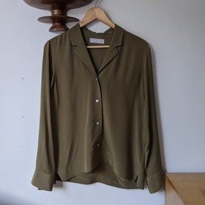 Everlane The Clean Silk Notch Shirt Olive Size 2